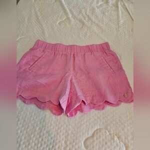 Womens pink scalloped linen shorts size Small EUC